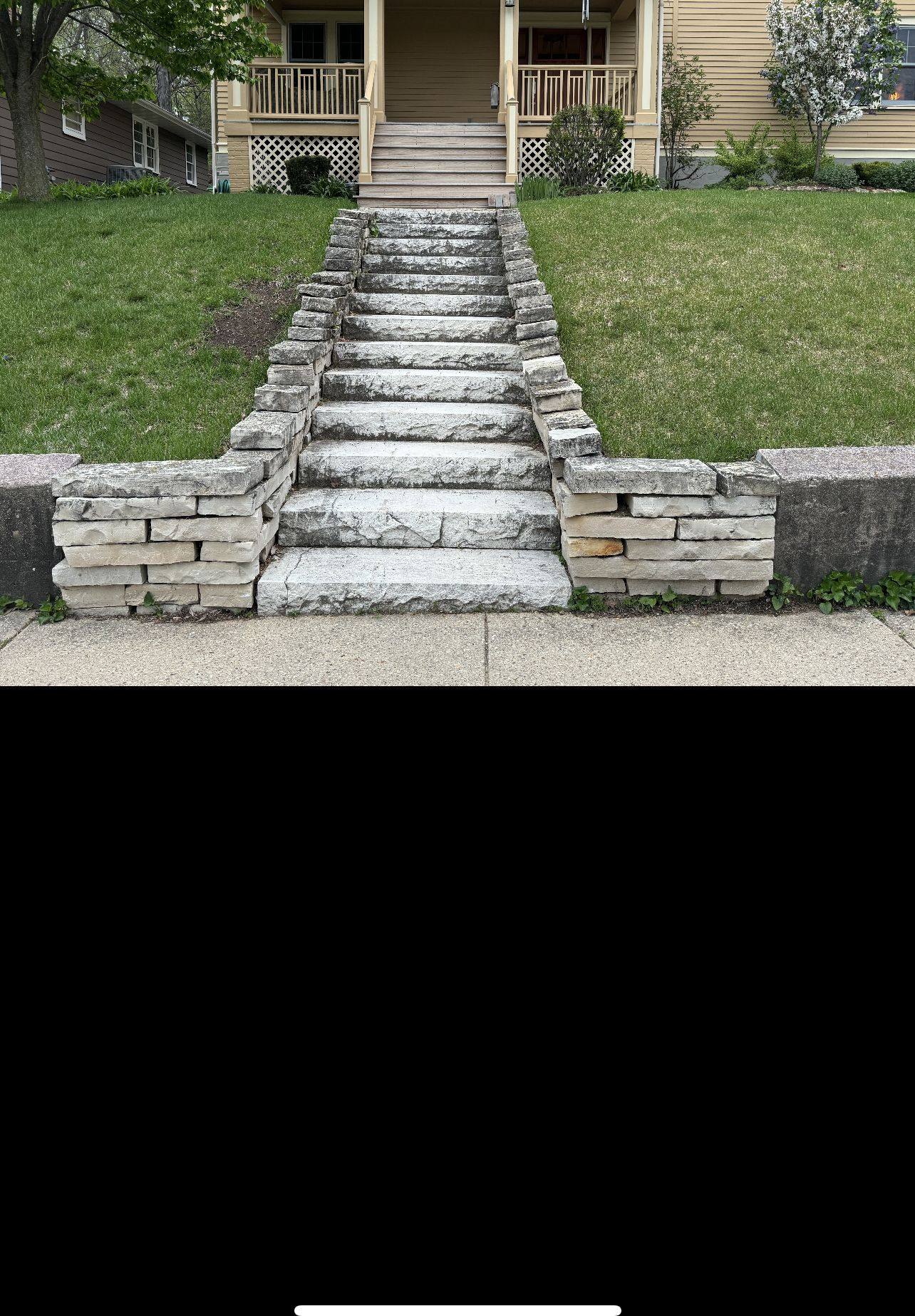 Old crumbling stone front yard steps before rebuild, Madison WI
